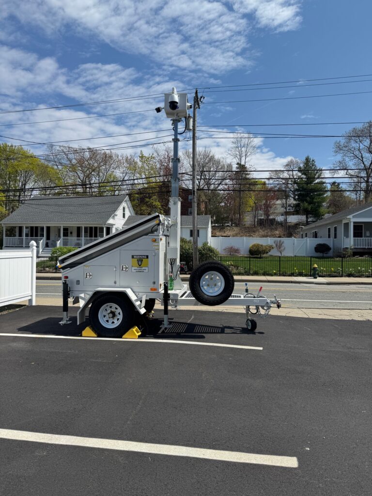 SecurityRI trailer securing a retail parking lot in Cranston, RI