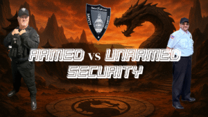 armed security officer and unarmed security officer displayed side by side for a Rhode Island security comparison