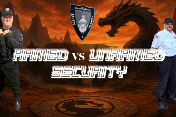 armed security officer and unarmed security officer displayed side by side for a Rhode Island security comparison